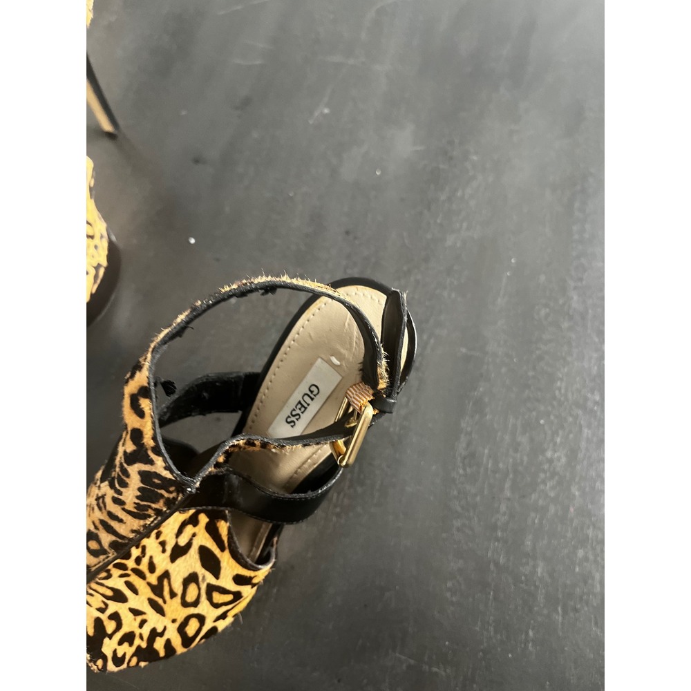 Guess Leopard Print Calf Hair Platform Stiletto Sandals Peep Toe Slingback - Picture 14 of 15